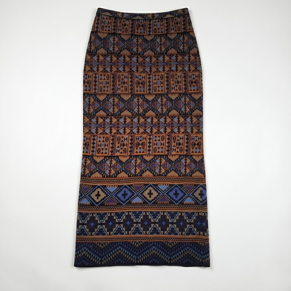Peruvian Connection Maxi Skirt Womens Small Blue Brown Geometric Pima Cotton - Picture 2 of 11